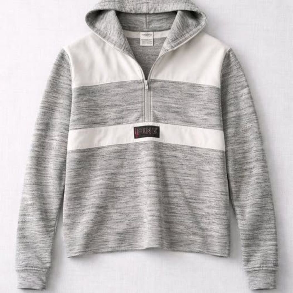 Victoria Secret Pink Gray and White Heathered Quarter Zip Hoodie Size Medium
